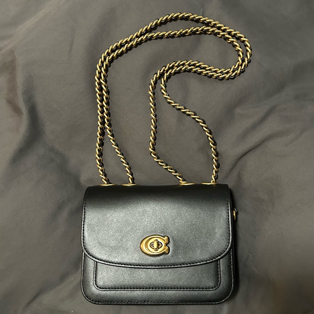 COACH Madison Shoulder Bag Mini Turn Lock Calf Leather in Black